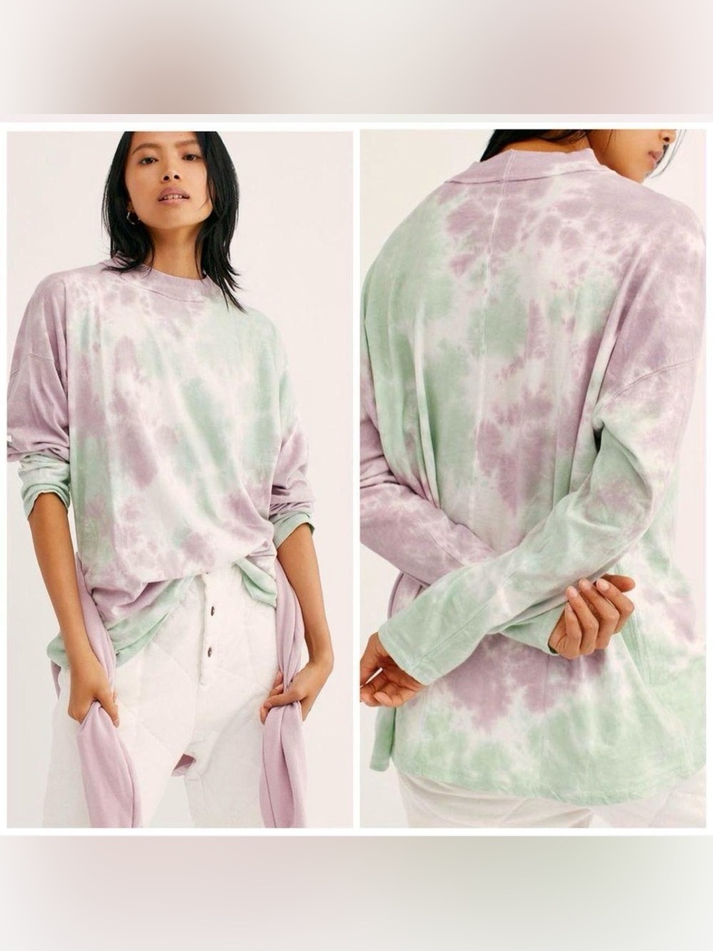 Free People We The Free Be Free Tie Dye Long Sleeve Tee Lavender Green Small